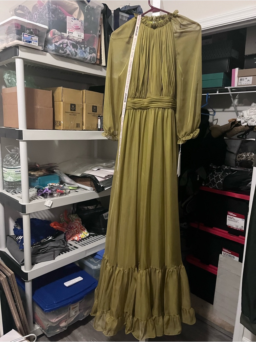 Mac Duggal Olive Green High-Neck Chiffon Maxi Dress size 4 - Picture 3 of 6